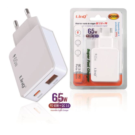 Chargeur Secteur USB-C + USB 65W Chargeur Rapide LinQ AC6566 — LinQ · Smarty Paris 18e